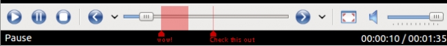 How bookmarking moments in videos may look (GUI mock-up), A mock-up of how an UI for simple inter video anootations (bookmarks) may look, exemplified here with an overlay over SMplayer's timeline slider.<br><a href=...