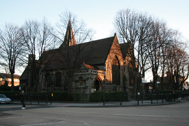 Forest Gate's central church, next to a pub, 