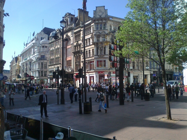 This is what you see when you look out of McDonald's, between Piccadilly Circus and Leicester Square, across from "W" Hotel