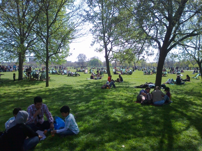 People in Hyde Park on a beautiful day, 