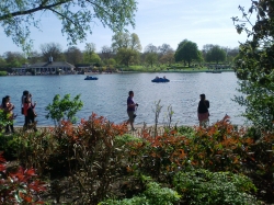 People and the lake in...