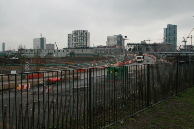 Looking East, I think, at the future site of the Olympic Games in London, where the sportmen will rest their heads and future tennants can rent remodeled space for living after the...