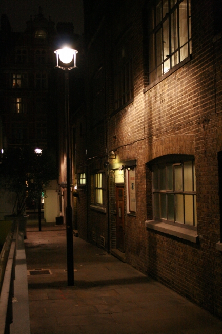 back alley, near covent garden, what looks like old factory windows