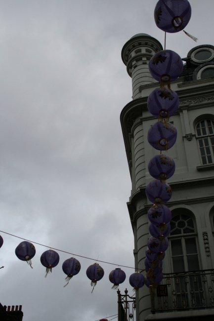 For a change, blue lanterns above the street, 