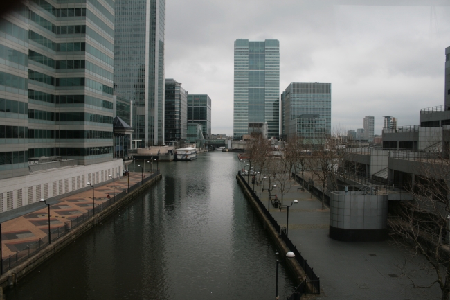 A canal at Canary Wharf, 
