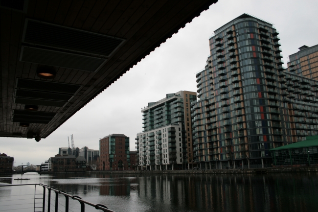 At the canal in Canary Wharf, 