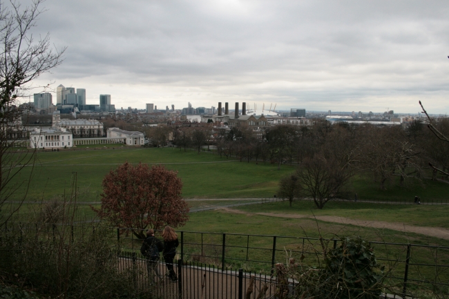View from Observatory hill, Millennium dome, the Royal naval College, river Thames