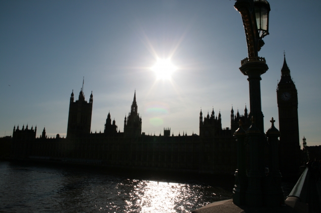 Sun over Houses of Parliament, with Big Ben