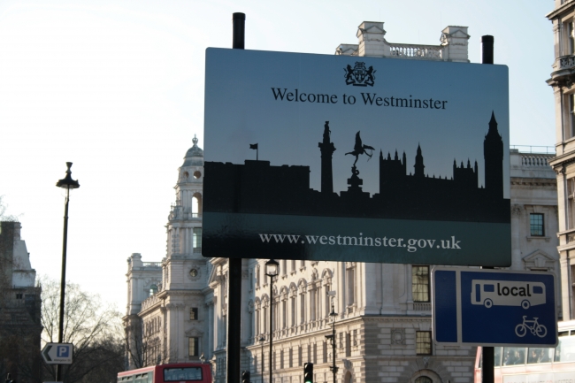 "Welcome to Westminster" sign, 
