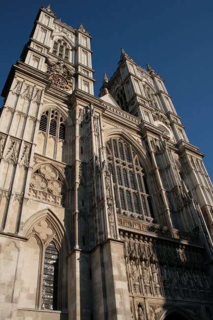 Westminster Abbey main portal, towers and windows