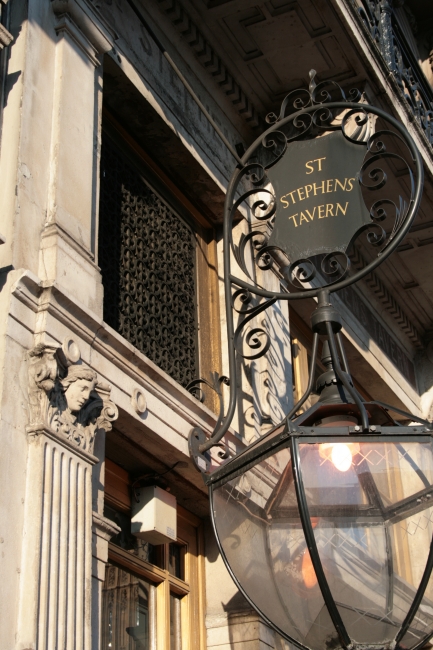 Close-up of "St. Stephens Tavern" sign, 