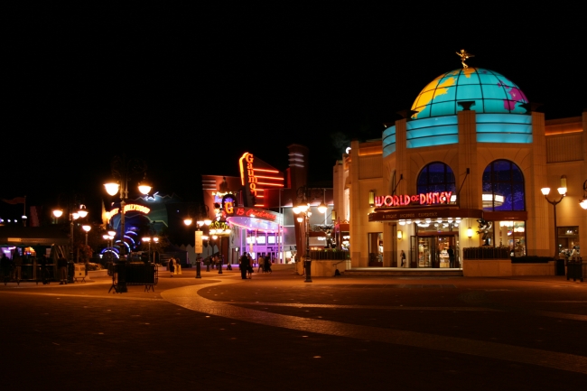 Disney Village entry area with World of Disney store, 