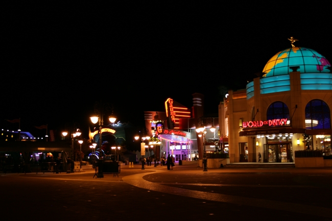 Disney Village entry area with World of Disney store, 