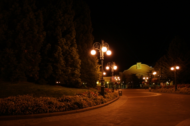 Disney Studios entry at night, 