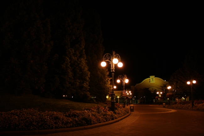 Disney Studios entry at night, 
