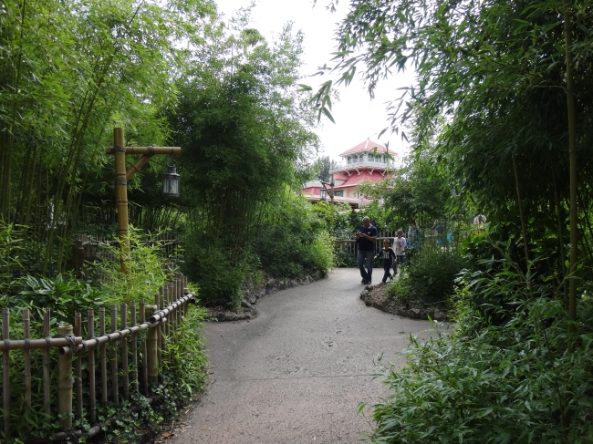Path to skull island, looking back to Col Hathi's, and another adventureland lamp, and lots of bamboo
