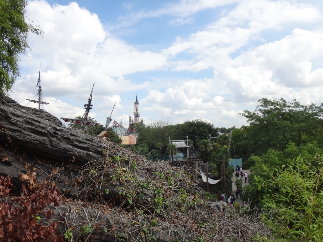 Looking to the castle from Adventure Isle's suspension bridge, 