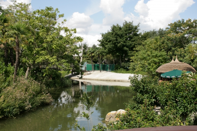 The lake around Adventure Isle, as seen from Café de la Brousse (round roof on the right)