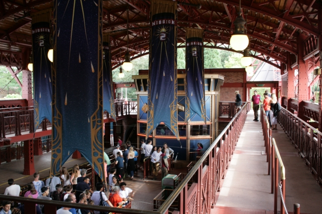 Inside Space Mountain queueing area, the flags! (although I like the De La Terra A La Lune theming more)