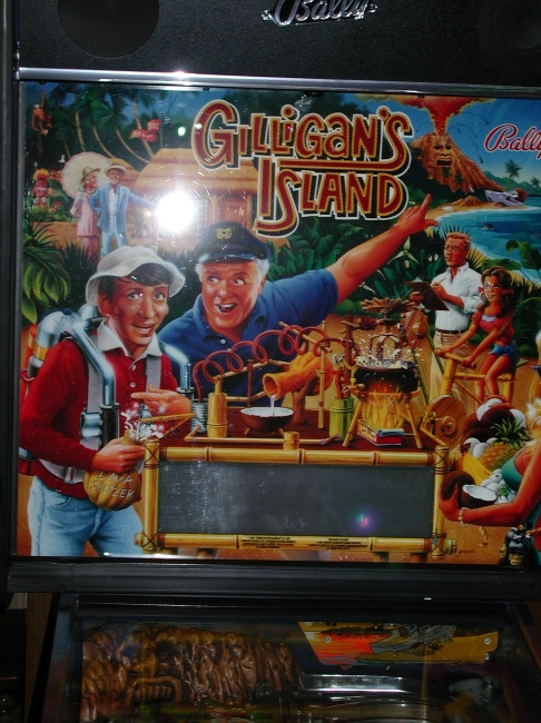 Bally "Gilligans Island" pinball machine backglass, taken with flash, sadly